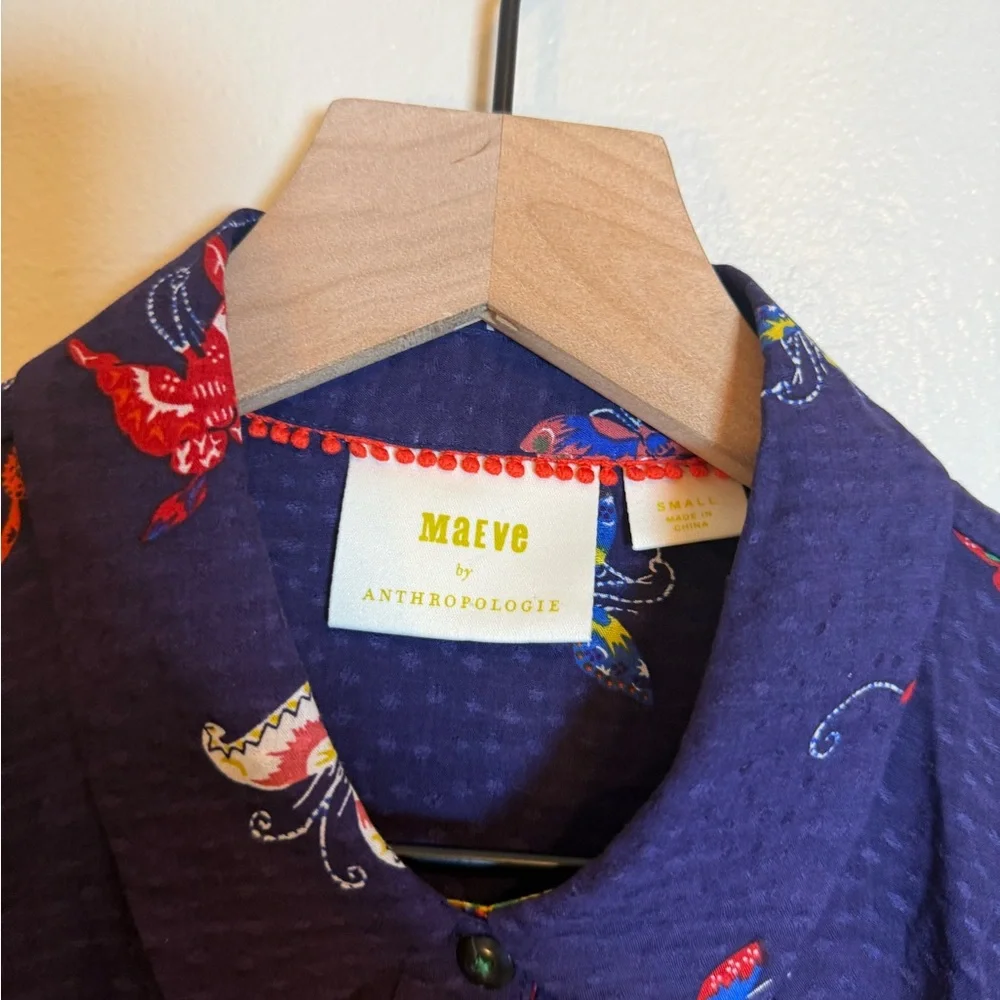 Anthropologie Maeve Mallory Ruffled Butterfly Print‎ Blouse - Picture 4 of 7